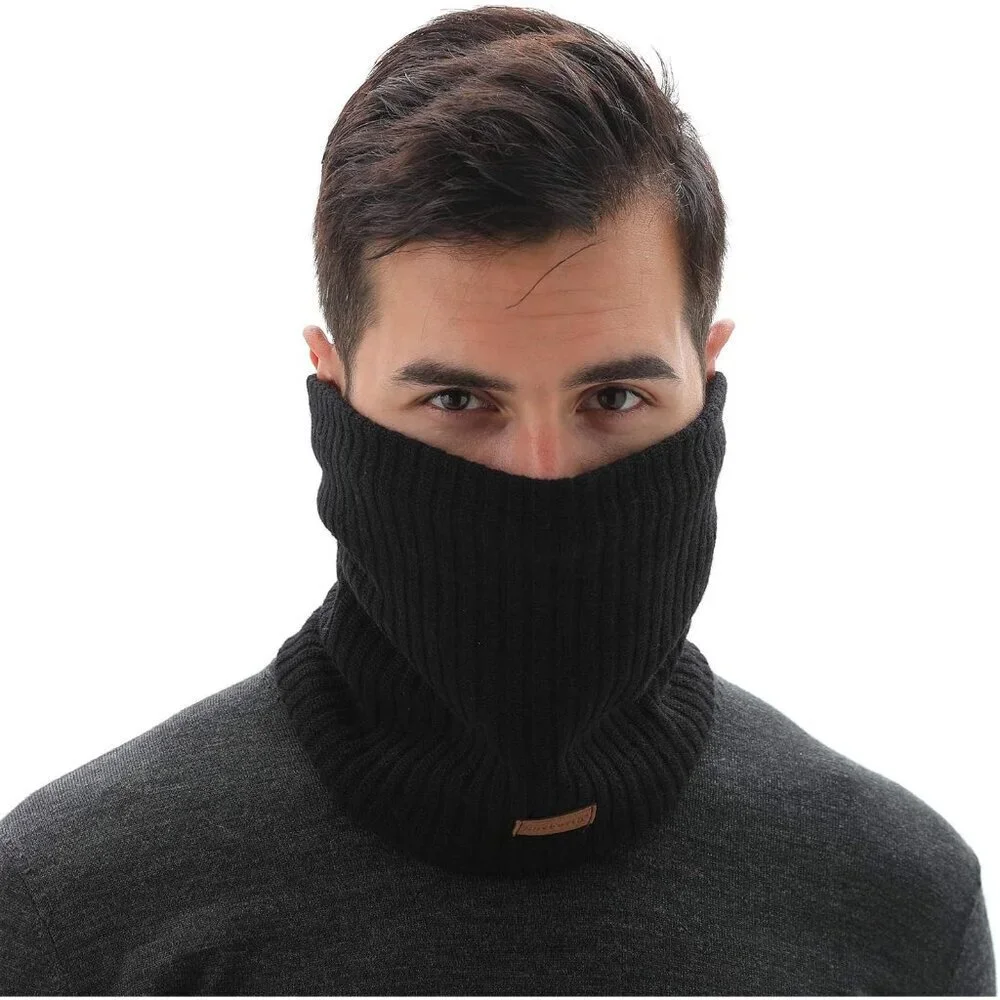 Men's Black Dark Grey Winter Ski Neck Gaiter Face Scarf Fleece Windproof Scarves